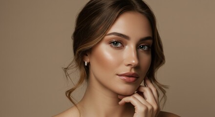 Naklejka premium Elegant beauty portrait with natural makeup and earrings for fashion design