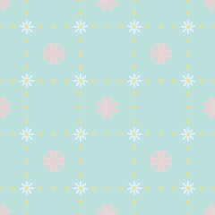 PMint Green Seamless Pattern with Scattered Flowers