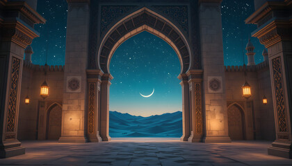 Idul Adha Background - Islamic Night Landscape for Eid al-Adha