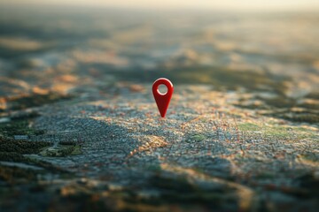 Red pin point symbol on a map representing a location, placed on a plain white background.