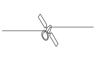 Continuous one line drawing of Satellite in the outer space. satellite communications orbit in single line draw illustration. Editable stroke.