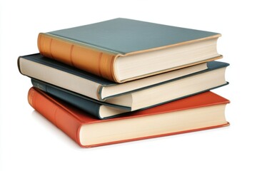 A stack of books isolated on a white background, minimalist style.