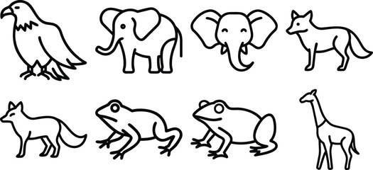 Animel set single black Line Icon vector design outline.