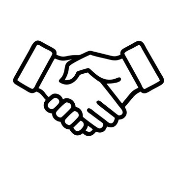 &Iacute;cone vetorial minimalista com contorno preto de duas m&atilde;os apertando-se em acordo, simbolizando parceria, neg&oacute;cio e confian&ccedil;a m&uacute;tua em um design limpo e profissional.