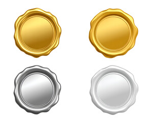 Vector gold and silver wax seals isolated on a transparent background PNG