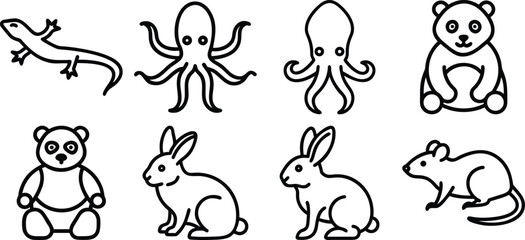 Animel set single black Line Icon vector design outline.