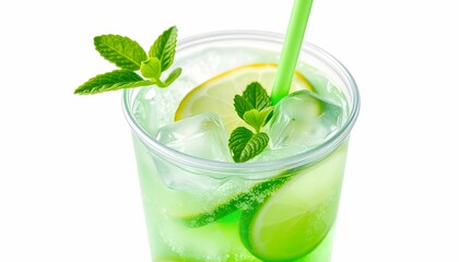 Refreshing Lime and Mint Iced Drink in a Plastic Cup