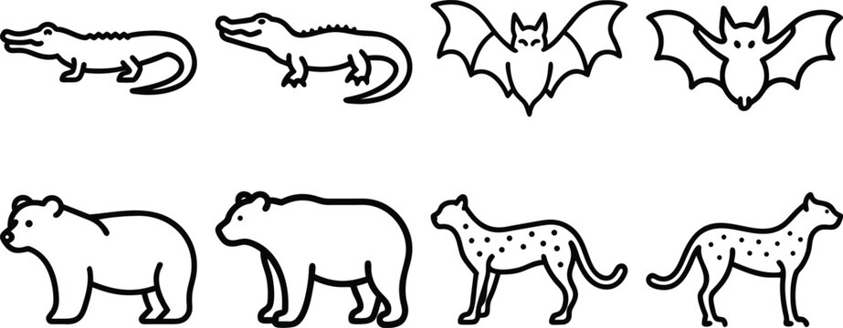 Animel set single black Line Icon vector design outline.