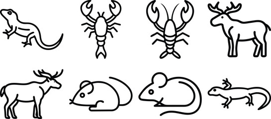 Animel set single black Line Icon vector design outline.
