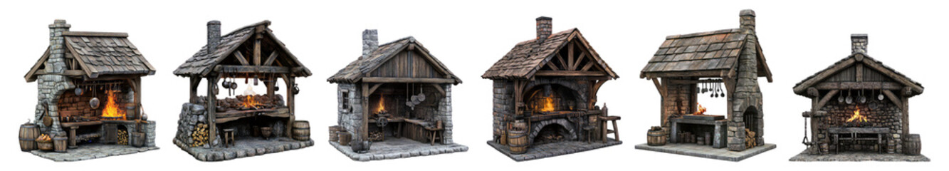 Fototapeta na wymiar Detailed Rustic Woodworking Shops in Various Styles and Designs Isolated Transparent Background