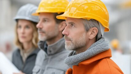 Construction Team's Focus: A dedicated construction team, clad in safety helmets, embodies commitment and attention amidst a building project, illustrating the essence of planning and execution.
