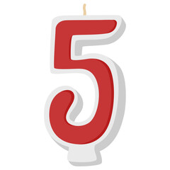 Red birthday candle shaped as number five

