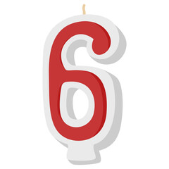 Red birthday candle shaped as number six


