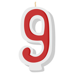 Red birthday candle shaped as number nine

