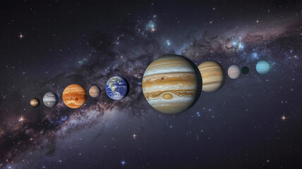 Naklejka premium Majestic prospect of the solar system with vivacious planets against a starry backdrop 