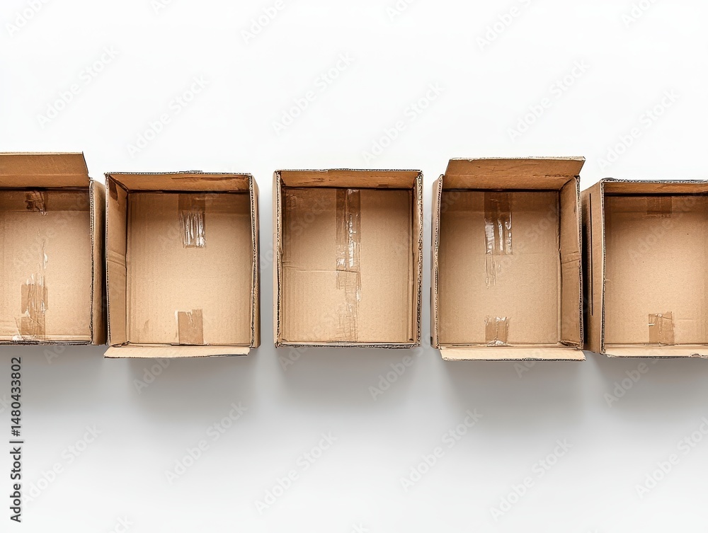 Poster five empty cardboard boxes arranged in a row