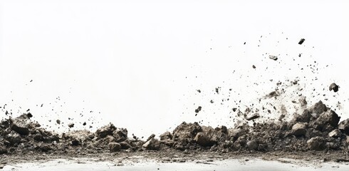 Disintegrating earth and rocks against a white background