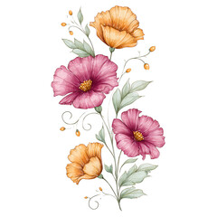 Fototapeta premium Watercolor floral illustration features pink and yellow blooms design element