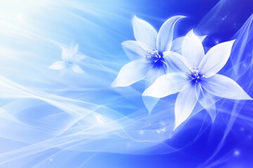 Ethereal White Flowers on Blue Background Digital Art Serene Floral Design Soft Light Abstract Art Romantic Scene