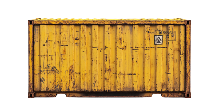 Yellow Metal Container Isolated on white transparent background