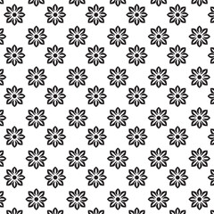 Seamless Black And White Floral Pattern | Geometric Elements | Hand Drawn Doodle Flowers Background | Monochrome abstract floral background | Vector simple flat graphic illustration