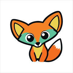 Obraz premium Illustration of a cartoon fox with orange fur and big eyes on a white background art style
