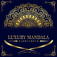 Elegant black luxury background with gold mandala ornament design