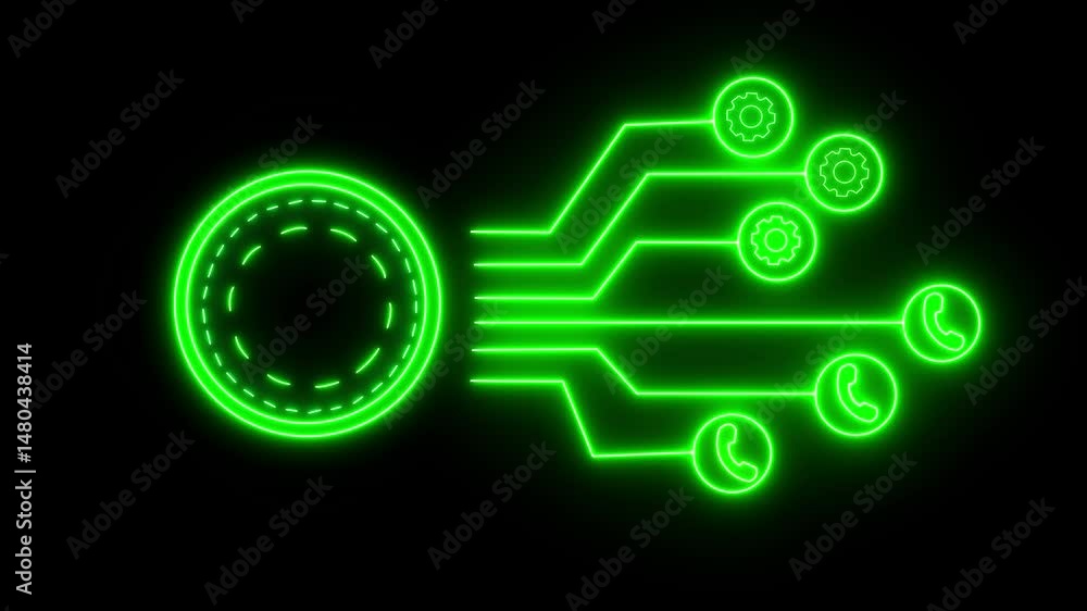Poster ai animation glow icon with dark background, artificial green color ,technology icon ,intelligence a