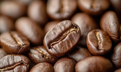 Naklejka premium Close-up of rich, dark roasted coffee beans