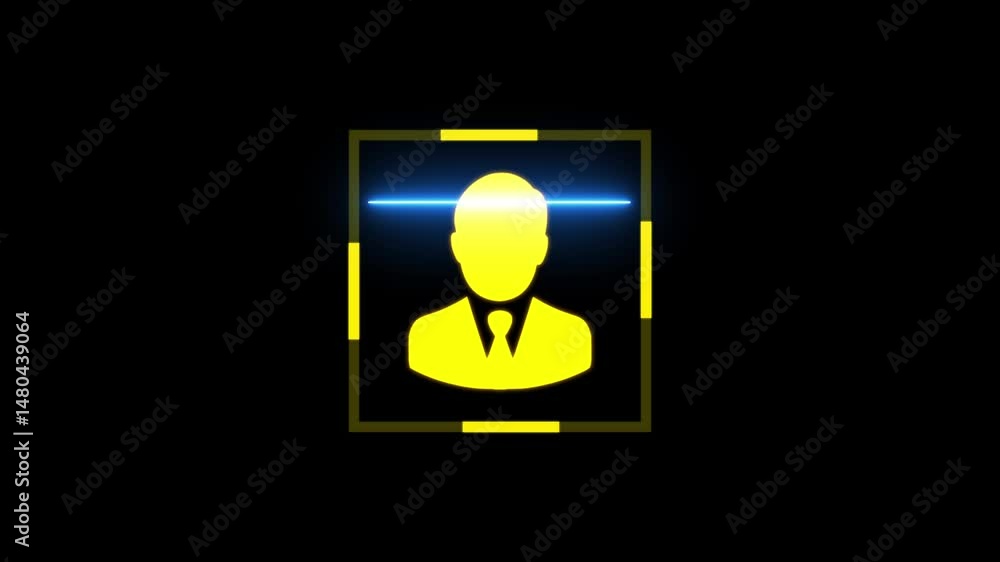 Poster sci-fi fingerprint scanning animation with hud elements, man scanner hud icon animation on black bac