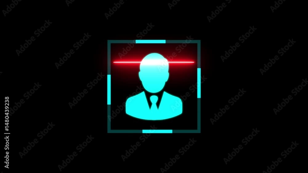 Poster sci-fi fingerprint scanning animation with hud elements, man scanner hud icon animation on black bac