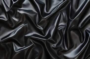 Obraz premium Draped, lustrous black fabric with deep folds. Detailed close-up view of its smooth texture