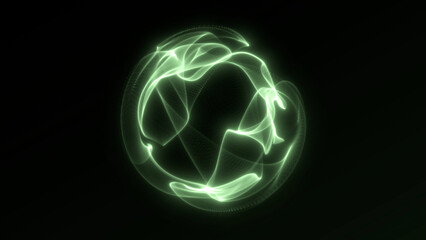 Glowing green energy sphere floating in dark space. Abstract 3D plasma orb pulsing with vibrant light waves. Ideal for sci-fi, bioenergy, magic, quantum science, and futuristic technology concepts.