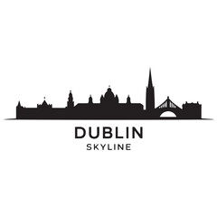 Obraz premium Vector Dublin skyline. Travel Dublin famous landmarks. Business and tourism concept for presentation, banner, web site. Vector black silhouette. with white background