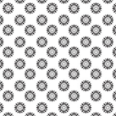 Seamless Black And White Floral Pattern | Geometric Elements | Hand Drawn Doodle Flowers Background | Monochrome abstract floral background | Vector simple flat graphic illustration
