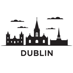 Fototapeta premium Vector Dublin skyline. Travel Dublin famous landmarks. Business and tourism concept for presentation, banner, web site. Vector black silhouette. with white background
