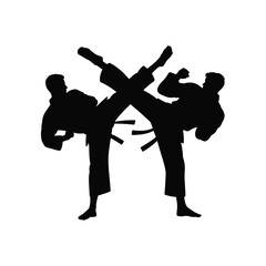 Taekwondo Fighters Vector Silhouette Icon Martial Arts Sparring
