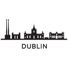 Naklejka premium Vector Dublin skyline. Travel Dublin famous landmarks. Business and tourism concept for presentation, banner, web site. Vector black silhouette. with white background