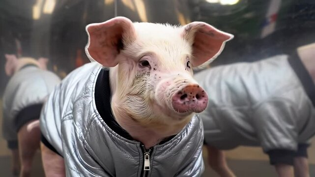 Pig in a stylish jacket