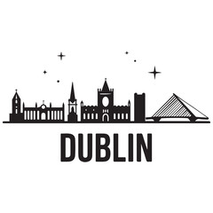 Vector Dublin skyline. Travel Dublin famous landmarks. Business and tourism concept for presentation, banner, web site. Vector black silhouette. with white background