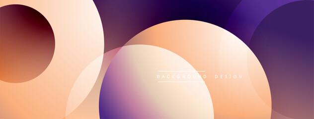 Abstract gradients, rounded shapes overlap. Peach, purple hues dominate design. Modern, dynamic visual composition.
