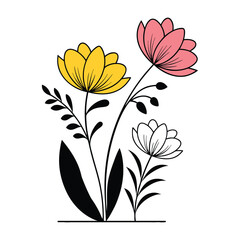 Colorful Floral Vector Set – Hand-drawn Botanical Illustrations of Spring and Summer Flowers for Design, Craft Projects, Sublimation, and Digital Art