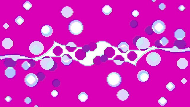 Colorful retro Memphis pixelated circle shape pattern animation in blue violet pink. Animation of circle and shapes movement speed on pink background. game vivid movement speed shapes background
