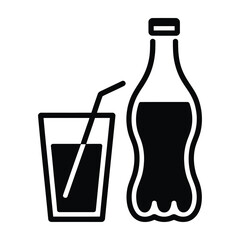 Soda Bottle and Glass Vector Icon Soft Drink Silhouette