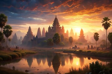 Sunrise over Angkor Wat A Majestic Cambodian Temple