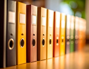 Colorful Office Files in a Row Organized Business Folders for Storage