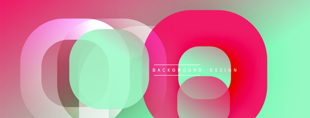 Abstract fluid shapes overlap, creating vibrant color gradients. Modern design elements suggest dynamic movement, smooth transitions.