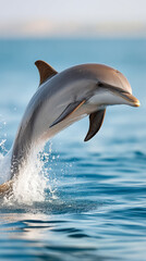 Graceful dolphin leaping in ocean's embrace against clear blue sky