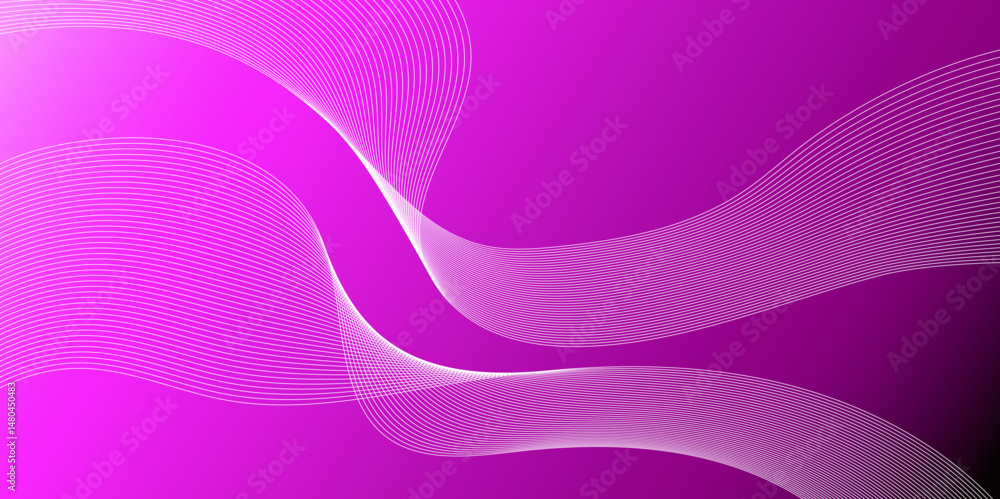 Poster purple violet smooth lines wave curves on soft gradient abstract background.
