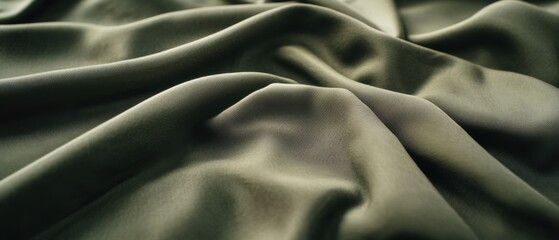 Fototapeta premium Abstract Close Up of Olive Green Fabric with Gentle Folds and Soft Lighting Studio Shot for Textiles and Design